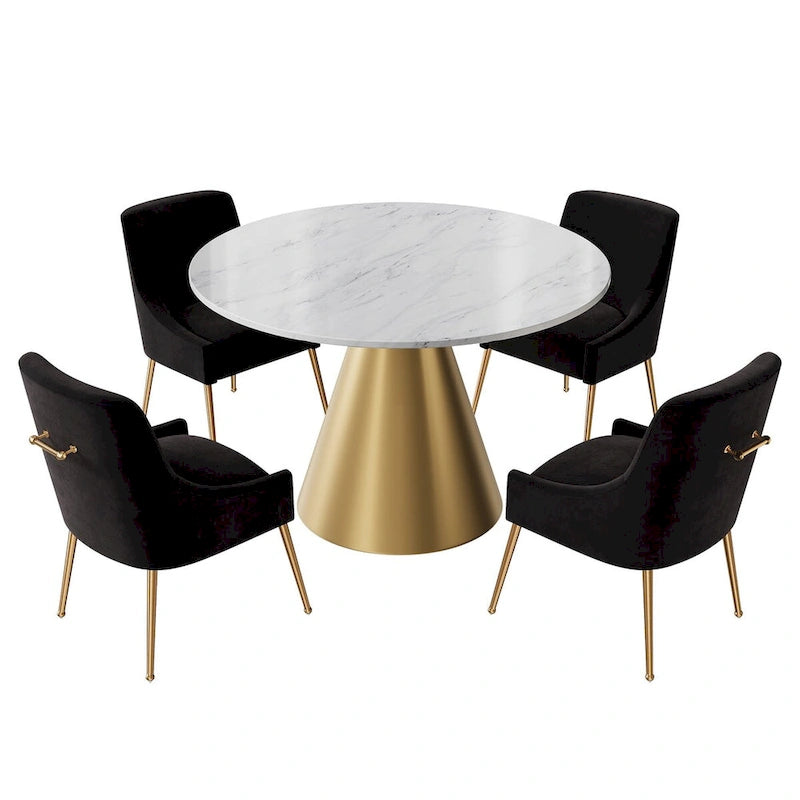 Table à manger en métal avec plateau en marbre 48 po et chaise de salle à manger en velours
