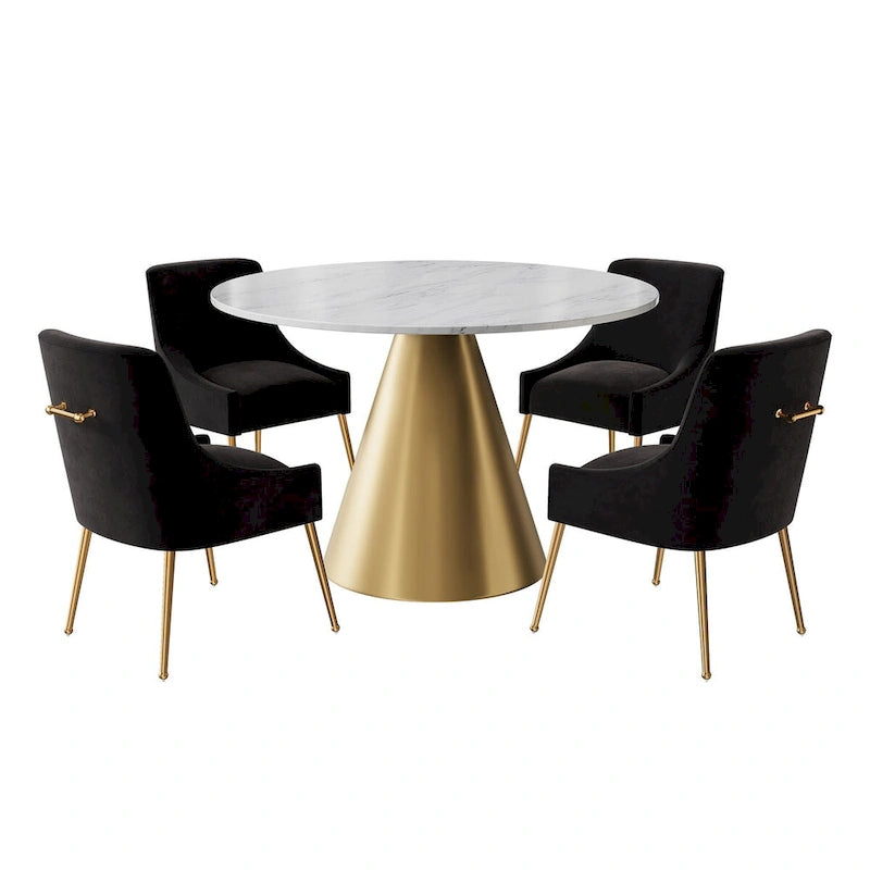 Table à manger en métal avec plateau en marbre 48 po et chaise de salle à manger en velours