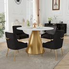 Table à manger en métal avec plateau en marbre 48 po et chaise de salle à manger en velours