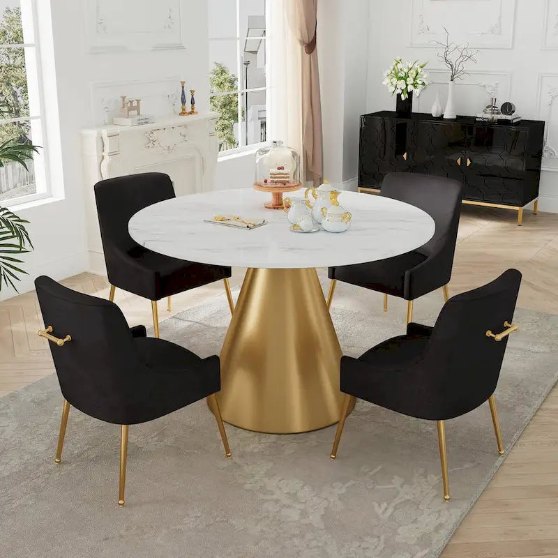 Table à manger en métal avec plateau en marbre 48 po et chaise de salle à manger en velours