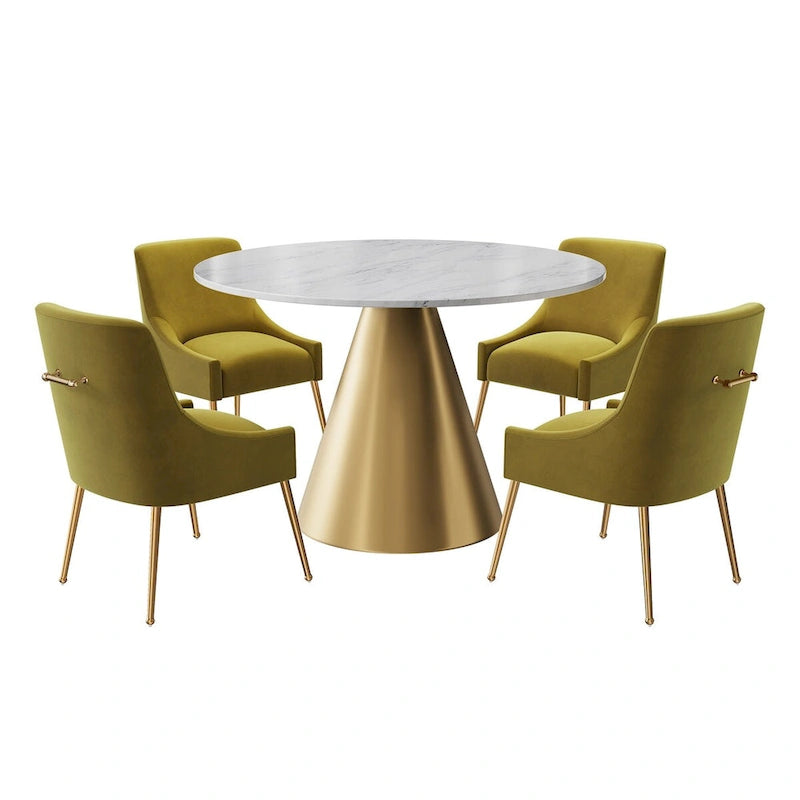 Table à manger en métal avec plateau en marbre 48 po et chaise de salle à manger en velours