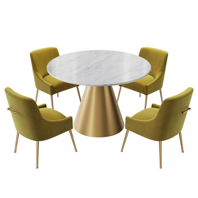 Table à manger en métal avec plateau en marbre 48 po et chaise de salle à manger en velours