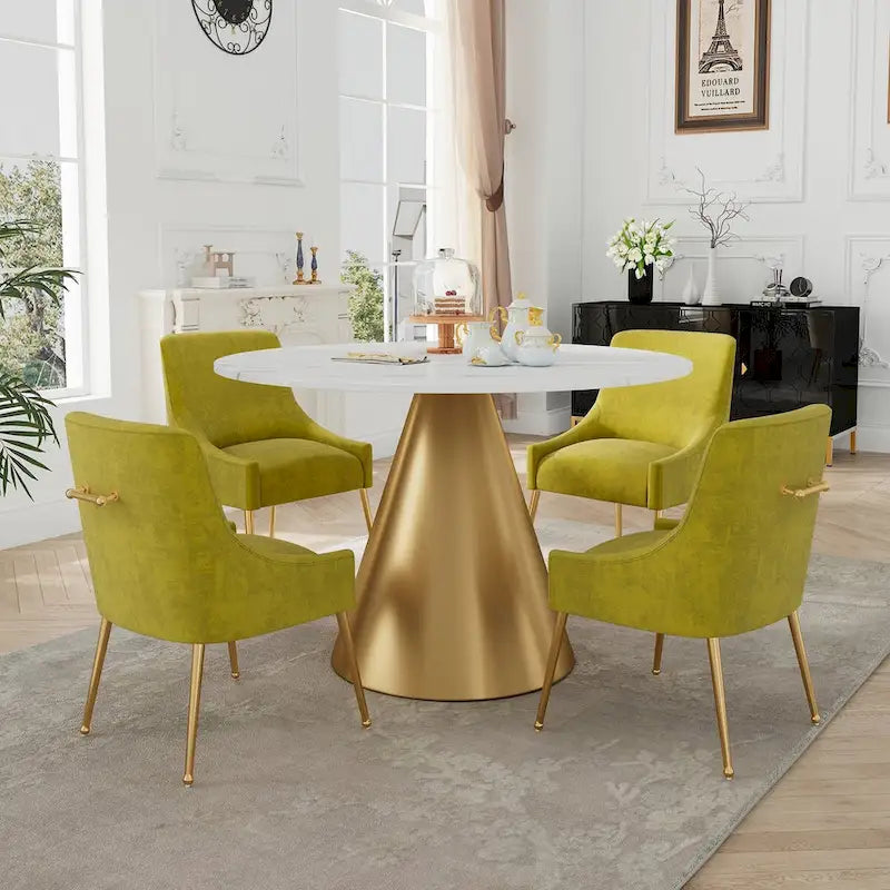 Table à manger en métal avec plateau en marbre 48 po et chaise de salle à manger en velours