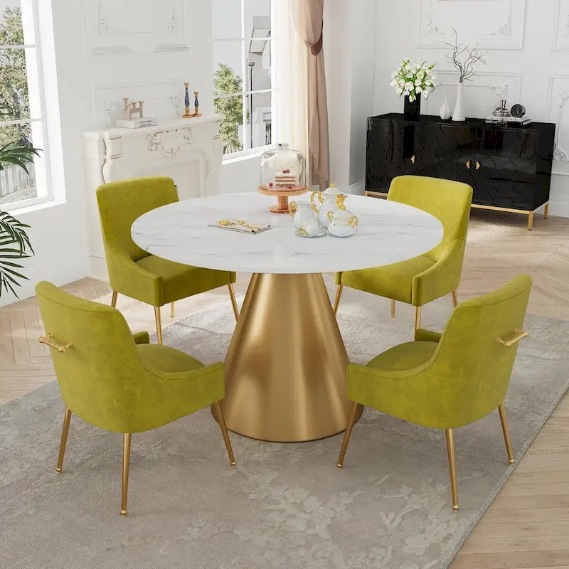 Table à manger en métal avec plateau en marbre 48 po et chaise de salle à manger en velours