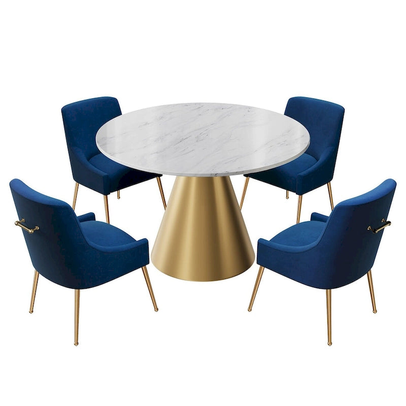 Table à manger en métal avec plateau en marbre 48 po et chaise de salle à manger en velours