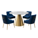 Table à manger en métal avec plateau en marbre 48 po et chaise de salle à manger en velours