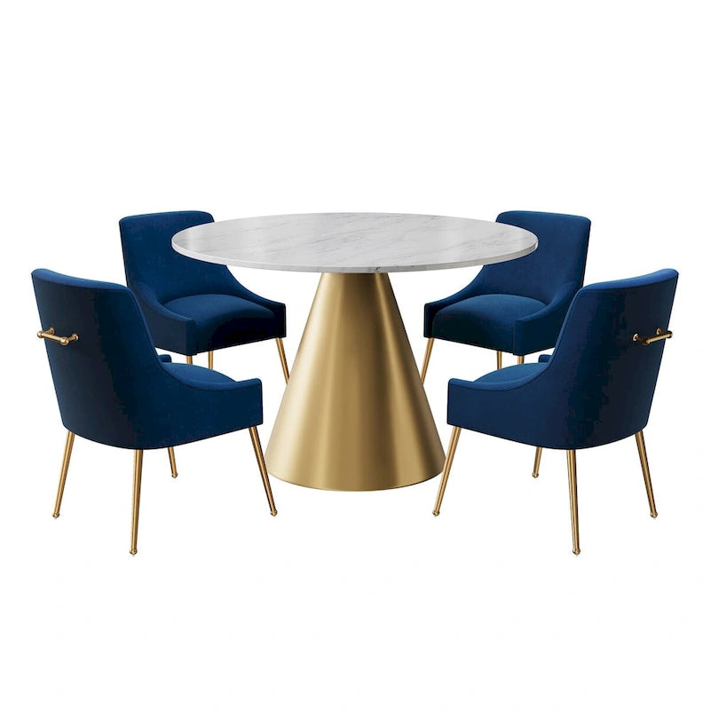 Table à manger en métal avec plateau en marbre 48 po et chaise de salle à manger en velours