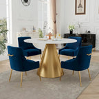 Table à manger en métal avec plateau en marbre 48 po et chaise de salle à manger en velours