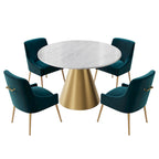 Table à manger en métal avec plateau en marbre 48 po et chaise de salle à manger en velours