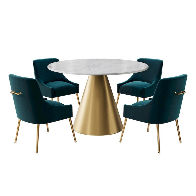 Table à manger en métal avec plateau en marbre 48 po et chaise de salle à manger en velours