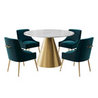 Table à manger en métal avec plateau en marbre 48 po et chaise de salle à manger en velours
