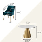 Table à manger en métal avec plateau en marbre 48 po et chaise de salle à manger en velours