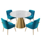 Table à manger en métal avec plateau en marbre 48 po et chaise de salle à manger en velours