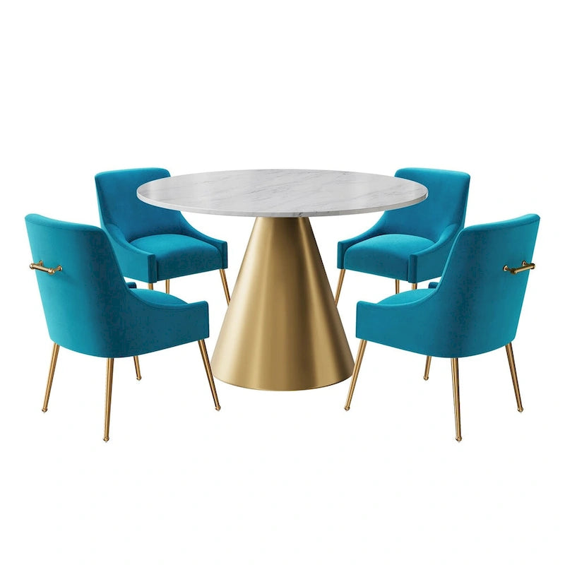 Table à manger en métal avec plateau en marbre 48 po et chaise de salle à manger en velours