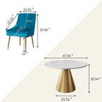 Table à manger en métal avec plateau en marbre 48 po et chaise de salle à manger en velours