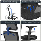 Chaise de bureau ergonomique pivotante à 360° en maille, réglable en hauteur, avec appuie-tête, support lombaire et accoudoirs réglables