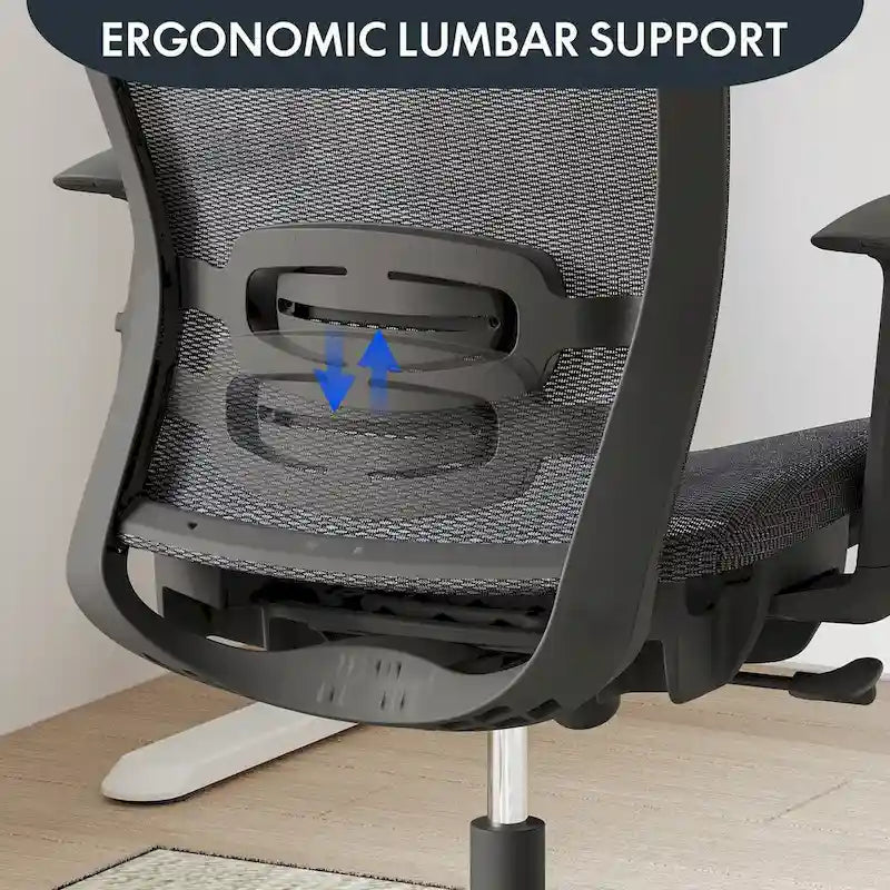 Chaise de bureau ergonomique pivotante à 360° en maille, réglable en hauteur, avec appuie-tête, support lombaire et accoudoirs réglables
