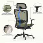 Chaise de bureau ergonomique pivotante à 360° en maille, réglable en hauteur, avec appuie-tête, support lombaire et accoudoirs réglables