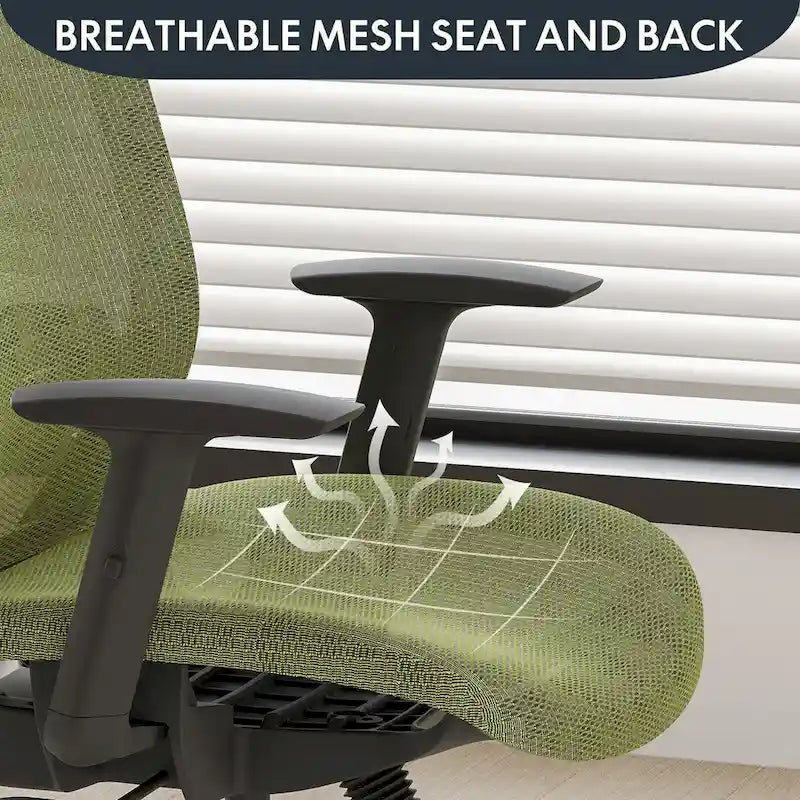 Chaise de bureau ergonomique pivotante à 360° en maille, réglable en hauteur, avec appuie-tête, support lombaire et accoudoirs réglables