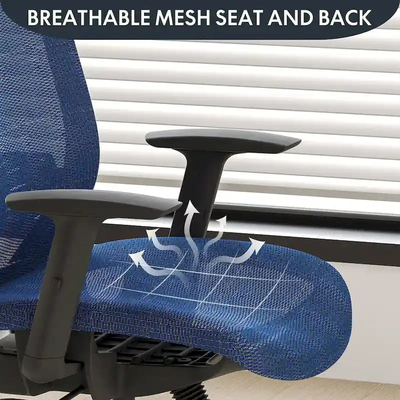 Chaise de bureau ergonomique pivotante à 360° en maille, réglable en hauteur, avec appuie-tête, support lombaire et accoudoirs réglables