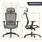 Chaise de bureau ergonomique pivotante à 360° en maille, réglable en hauteur, avec appuie-tête, support lombaire et accoudoirs réglables