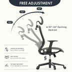 Chaise de bureau ergonomique pivotante à 360° en maille, réglable en hauteur, avec appuie-tête, support lombaire et accoudoirs réglables