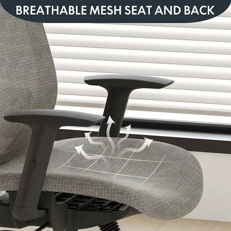 Chaise de bureau ergonomique pivotante à 360° en maille, réglable en hauteur, avec appuie-tête, support lombaire et accoudoirs réglables