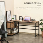 Bureau d'angle industriel avec étagères de rangement et 2 tiroirs
