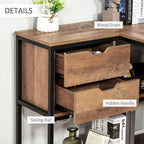 Bureau d'angle industriel avec étagères de rangement et 2 tiroirs